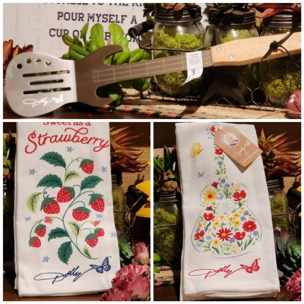 Dolly Parton Kitchen Towel and Guitar Spatula Set - RETIRED